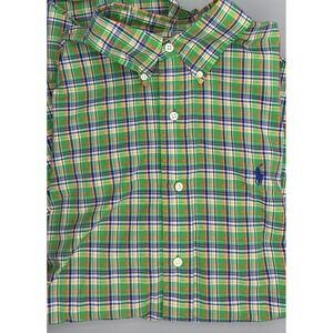 Ralph Lauren Custom Fit Plaid Button Down Shirt Mens Size L Green Blue Orange